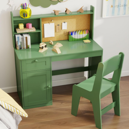 Children's Desk And Chair Set With Bookshelf And Storage